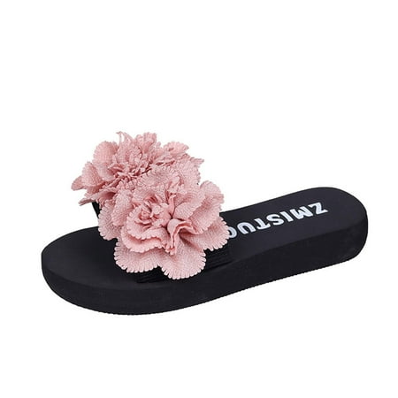 

Dpityserensio Women s Summer Flip-flops Flower Platform Beach Sandals Pink 7(39)
