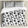 thumbnail image 1 of Old Hollywood King Size Duvet Cover Set, Cartoon Style Doodle Movie Cinema Elements and a Play Button Figure, Decorative 3 Piece Bedding Set with 2 Pillow Shams, Black and White, by Ambesonne, 1 of 3
