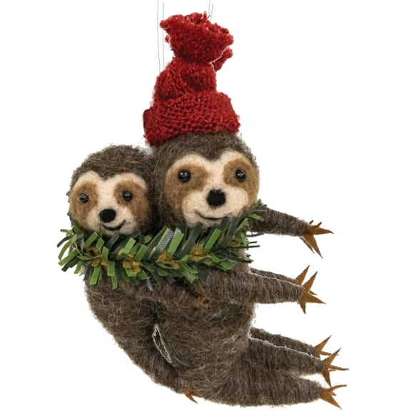 Sloth Ornament - Wool Sloth Mom with Baby Sloth Christmas Ornament Holiday Decoration
