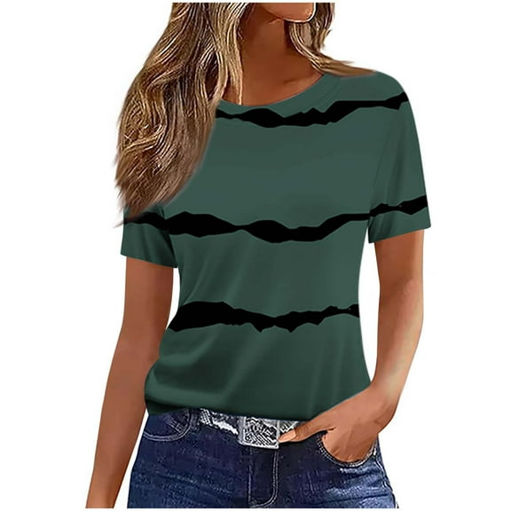 MIUOWANP T-Shirts for Women Casual Women's Graphic Adult Trendy Round Neck Short Sleeve Tops Green L