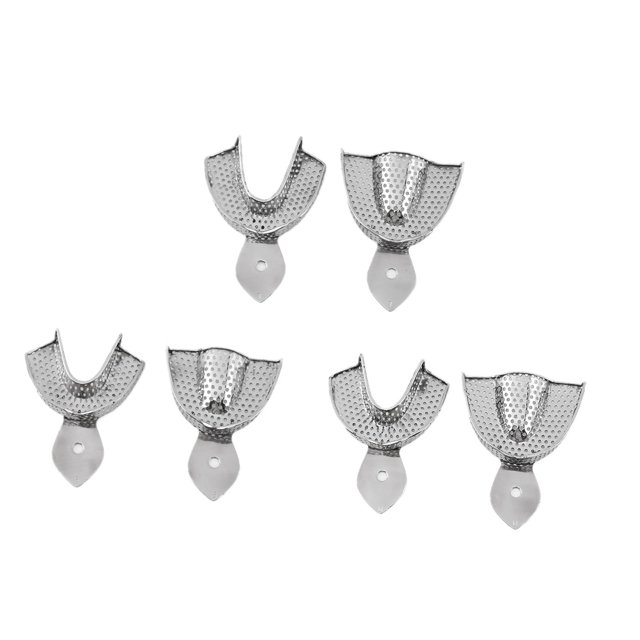 Bandejas de impresión Dental para dentaduras postizas, ortodoncia, pares pequeños, medianos y grandes, 6 uds. Con agujero y dientes