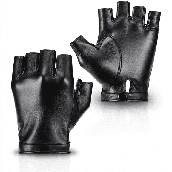 TELOLY Fingerless Pu Faux Leather Gloves, Driving Gloves Outdoor Sports Cosplay Costume Half Finger Glove for Women Men Teens Fingerless Gloves