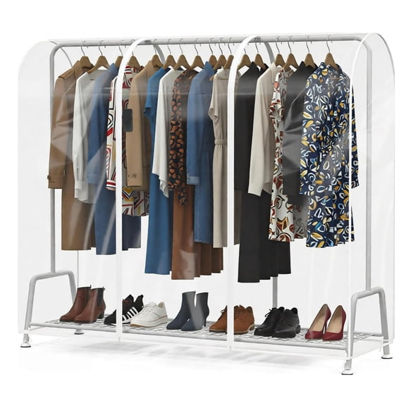 Clothes Rack with Cover, Transparent Clear Garment Rack Cover Waterproof Clothing Rack Cover with 2 Durable Zippers, Dustproof Clothes Rack Cover for Closet Cover for Open Closet