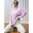 thumbnail image 6 of Women Fall High Neck Plaid Sweater Long Sleeve Loose Casual Chunky Checked Knit Winter Sweaters Jumper Tops L, 6 of 8