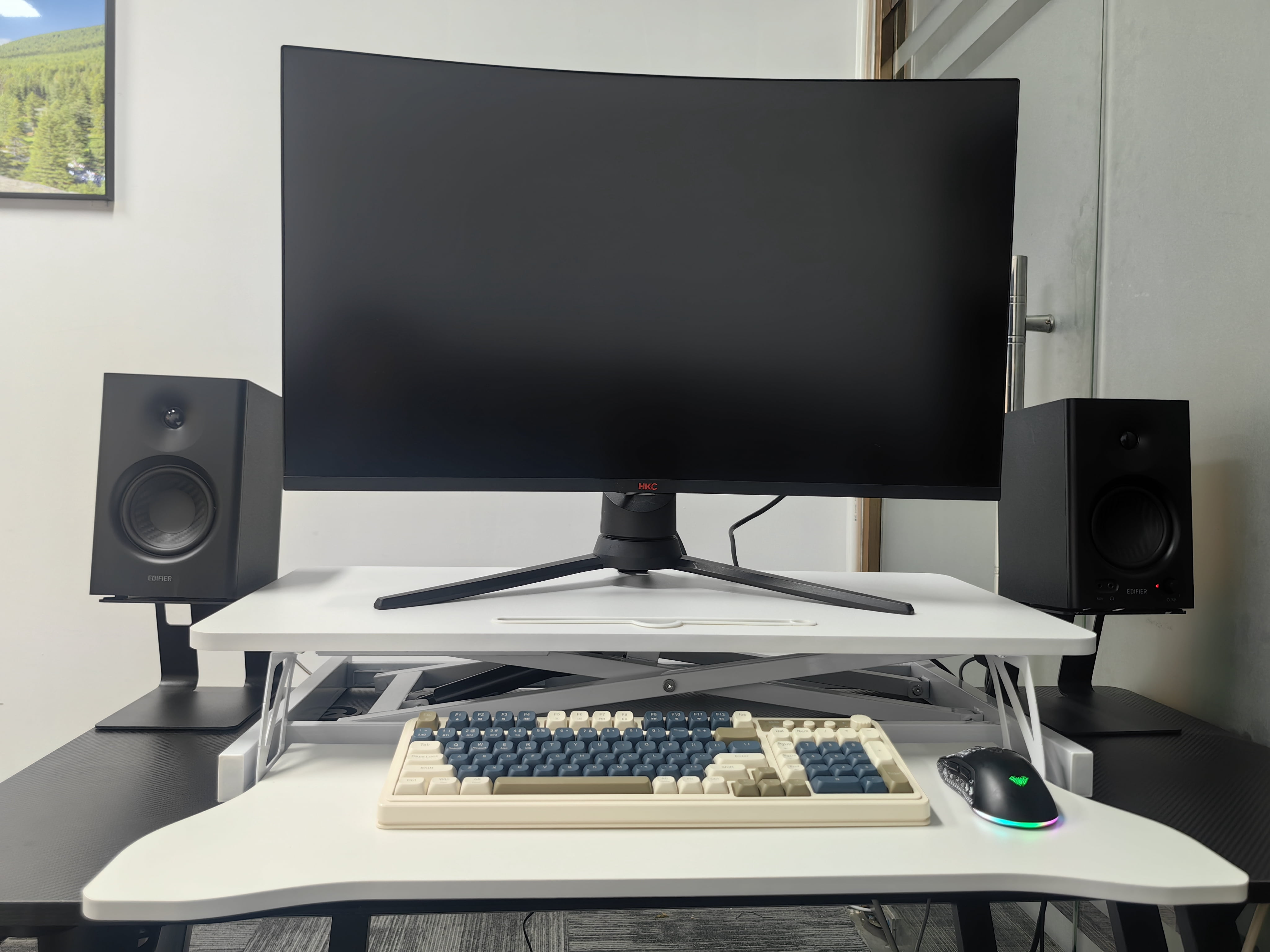 32 Inch Desk Converter, Height Adjustable Sit to Stand Riser, Dual Monitor and Laptop Workstation with Wide Keyboard Tray, Standing Computer Desk, WHITE