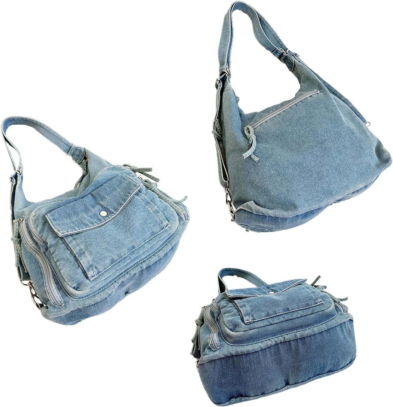 JennyShop Large Capacity Tote Purse with Multiple Pockets, High Quality Denim Shoulder Handbag, Classic Versatile Crossbody Bag