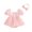 Pink, variant on Aojekbee Infant Baby Girls Summer Romper Dress with Bow Headband 3D Flower Short Puff Sleeve Neck Tulle Jumpsuit