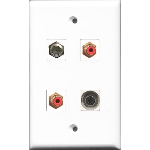 RiteAV - 2 Port RCA Red and 1 Port Coax Cable TV- F-Type and 1 Port 3.5mm Wall Plate