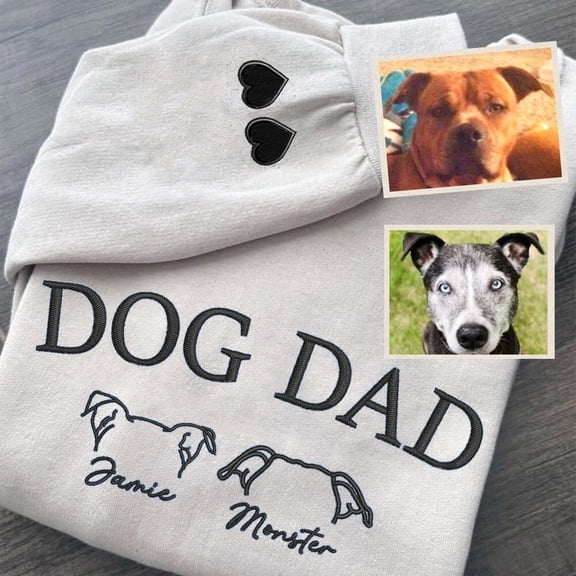 Custom Pet Ear Outline Dog Dad Embroidered Sweatshirt Hoodie Keepsake Gifts For Pet Lover Father's Day Gift Ideas