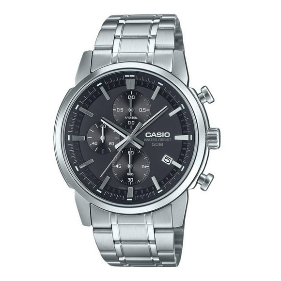 Casio Standard Analog Chronograph Stainless Steel Black Dial Quartz MTP-E510D-1A1V Men's Watch