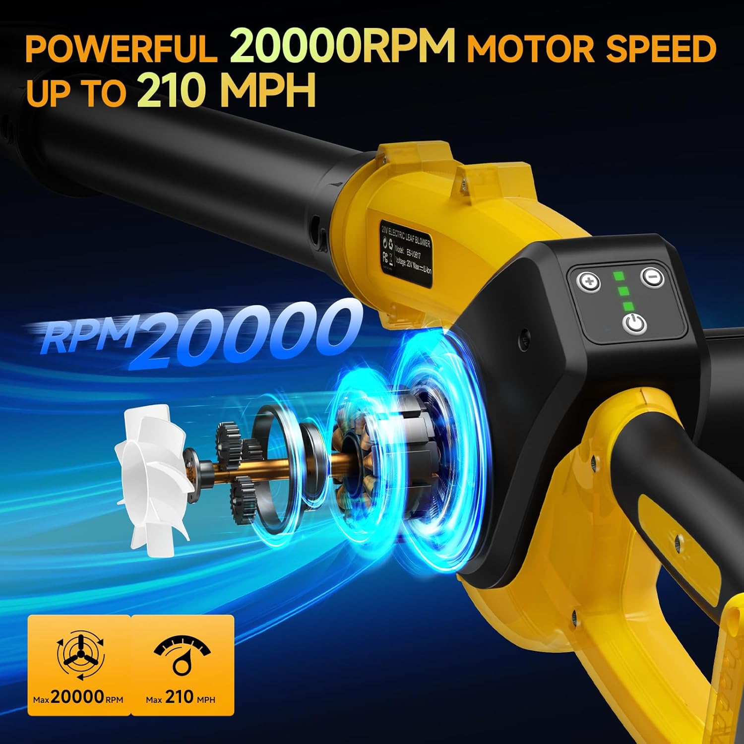Leaf Blower Cordless with 2 Batteries and Fast Charger, 210 MPH Battery Powered Blower with 3 Nozzles, 3 Speed Modes, Lightweight & Small Electric Leaf Blowers for Lawn Care, House, Leaves, Dust,