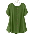 thumbnail image 7 of Women's Cotton Linen Top, Short Sleeve Round Neck Button Down Long Length Cardigan, Cute & Casual Summer Shirt for Layering, Beach Cover Up, and Vacation Wear-Blackish Green, 7 of 7