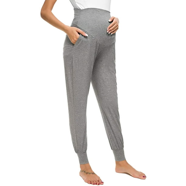 nipocaio Womens Maternity/Pregnancy Jogger Pants Over The Belly Sweatpants  grey 