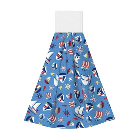 

Adobk Colorful Sailing Ship Print Coral Velvet Hand Wipes Fashion Hanging Kitchen Towel for Bathroom Washcloth Absorbent Tie Towel