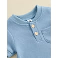thumbnail image 6 of FEORJGP Infant Little Boy One-piece Jumpsuits 0-12M Toddler Baby Summer Solid Basic Bodysuits Short Sleeve Solid Color Button Romper Newborn Kids Fashion Comfy Dailly Waffle Playsuit for Vacation, 6 of 8