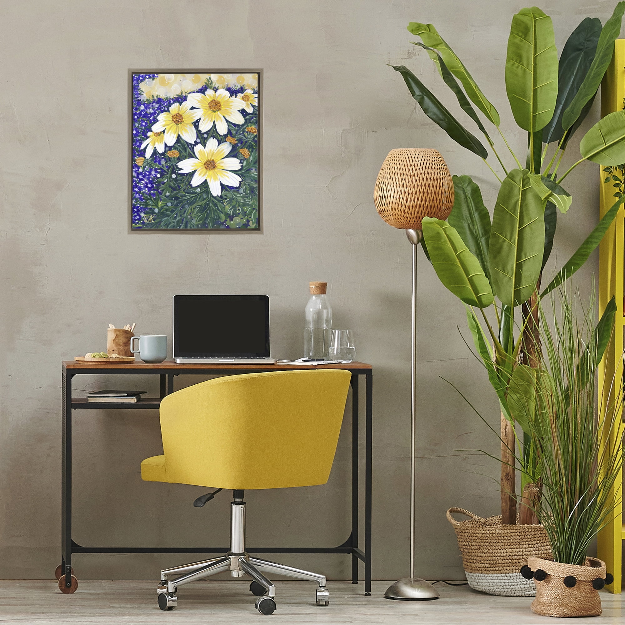 Stupell Industries Summer Garden Cosmos Brown Framed Floater Canvas Wall Art, design by Sarah Waldron Kimball