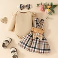 thumbnail image 4 of GYRATEDREAM Infant Baby Girl Christmas Thanksgiving Outfit Ruffle Long Sleeve Romper Skirt Set Suspender Dress 3Pcs Clothes Set for 0-18M Beige, 4 of 9
