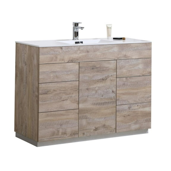 Kubebath Milano 48" Single Sink Nature Wood Modern Bathroom Vanity