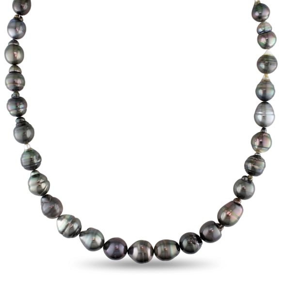 Miabella Collier à Maillons en Or Blanc 14 Kt pour Femme, Perles de Culture de Tahiti Noires de Forme Naturelle 8-10 mm