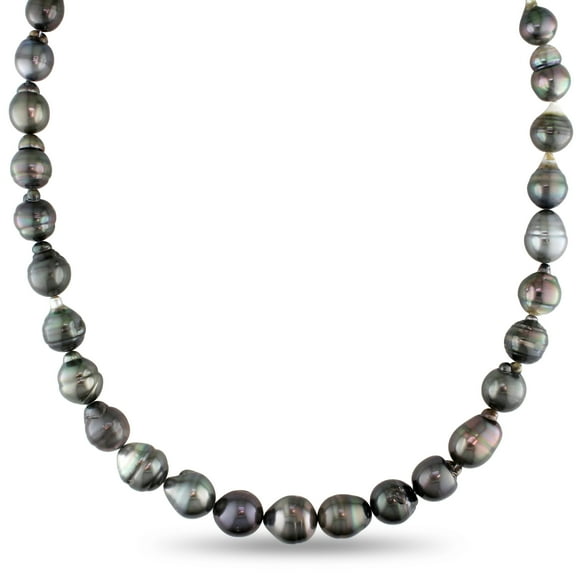 Miabella Women's 8-10mm Black Natural Shape Tahitian Cultured Pearl 14kt White Gold Strand Necklace