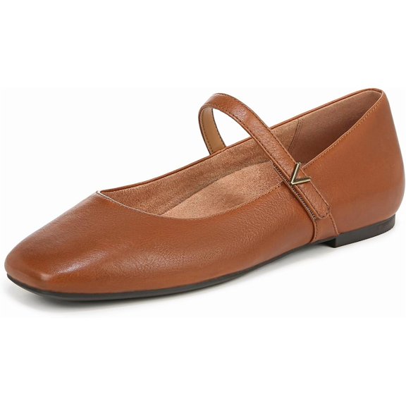 Vionic Women's Alameda Mary Janes Flat Tan Brown Leather 5M