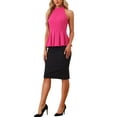 thumbnail image 2 of INSPIRE CHIC Women's Sleeveless Summer Beach Pleated Halter Neck Peplum Blouse Tops S Hot Pink, 2 of 5