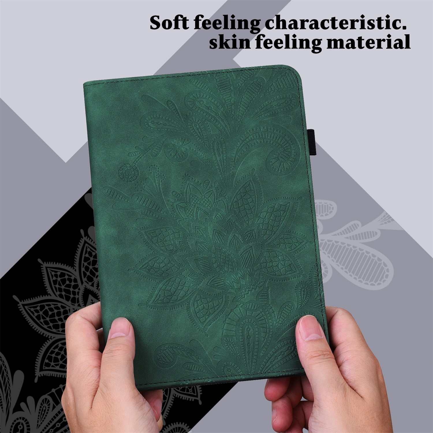 SaniMore for iPad 10th Generation 10.9" 2022 Embossed Case, PU Leather Case with Card Slot & Kickstand Pencil Holder & Hand Strap Shockproof Protective Case for Women Girls, Green