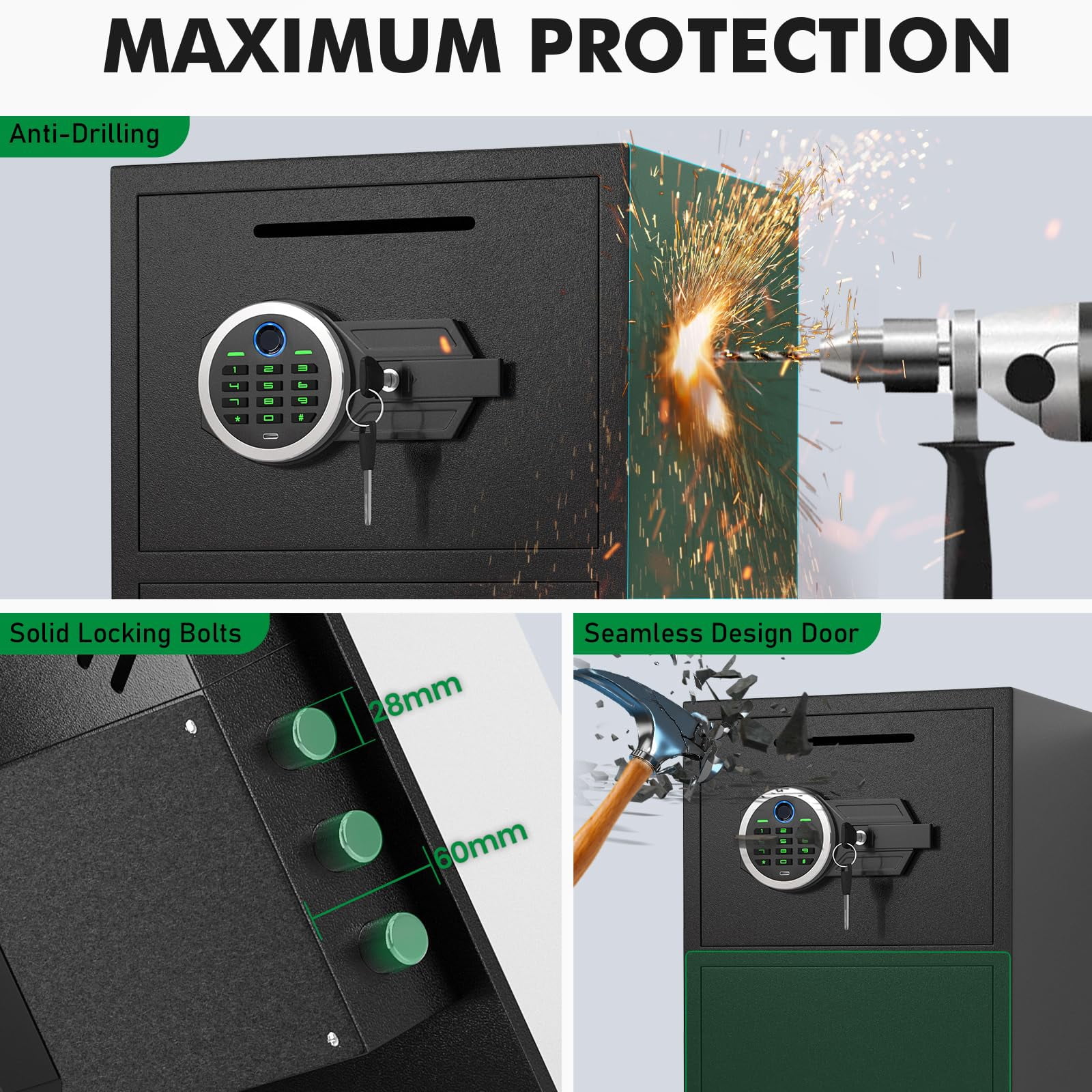 Opentiny 6.0 Cu ft Large Safe Box Fireproof, Biological Fingerprint Home Safe with Deposit Slot & Dual Alarm System, Money Safe With Mute Function and LED Light, Security Box for Money Valuables