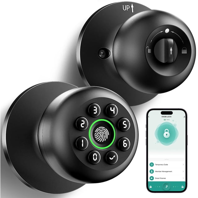 Serrure de Porte à Empreinte Digitale, Bouton de Porte Intelligent à Empreinte Digitale avec Clavier, Boutons de Porte Biométriques avec Contrôle par Application, Serrure de Porte à Verrouillage Automatique avec Code, Bouton de Porte Sans Clé
