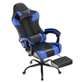 thumbnail image 4 of Frovlni Ergonomic Gaming Chair with Footrest for Adults, Height Adjustable High Back Reclining PU Leather Office Chair with Headrest and Lumbar Support, Black & Blue, 4 of 10
