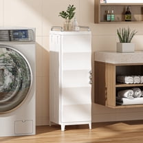 VECELO Narrow Bathroom Storage Cabinet with Door, 29.7” H Slim Freestanding Foldable Cabinet with Adjustable Shelves, for Small Spaces, Kitchen, White