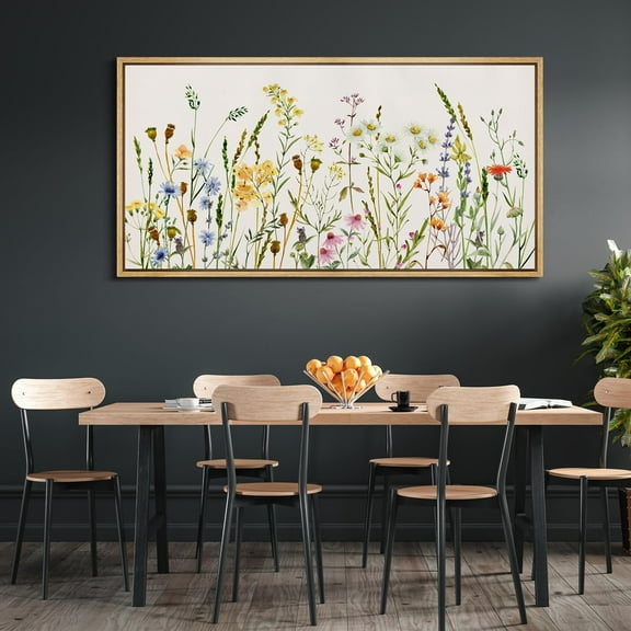 IDEA4WALL Extra Large Framed Canvas Print Wall Art Wildflower Whimsy Delicate Classic Art Watercolor Botanical Vintage Wall Decor Oversized Watercolor Artwork Relax/Calm for Living Room - 60"x30"