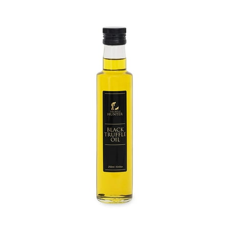 TruffleHunter Black Truffle Oil Double Concentrate (8.45 Oz) Olive Oil Real Truffle Pieces in Bottle - Gourmet Food Seasoning Marinade Salad Dressing - Vegan Kosher Vegetarian & Gluten Free