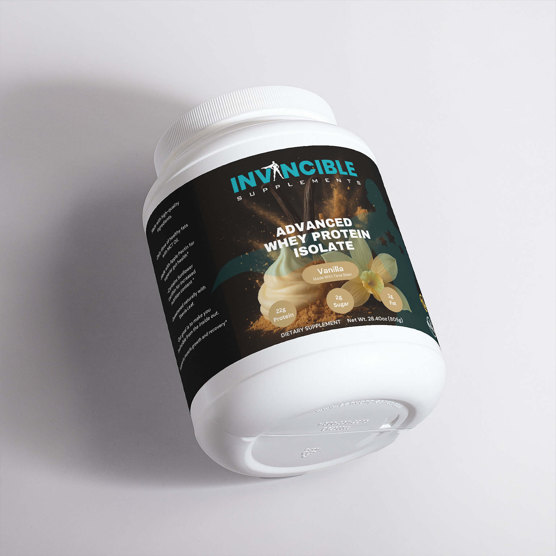 Invincible Supplements Advanced Whey Protein Isolate, Vanilla- 22g Protein with Apple Pectin & MCT Oil- 2LBS