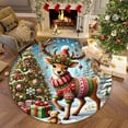 thumbnail image 4 of Christmas Round Area Rugs, Non-Slip Holiday Doormat with Santa Reindeer Patterns for Living Room Doorway Decor(A), 4 of 6