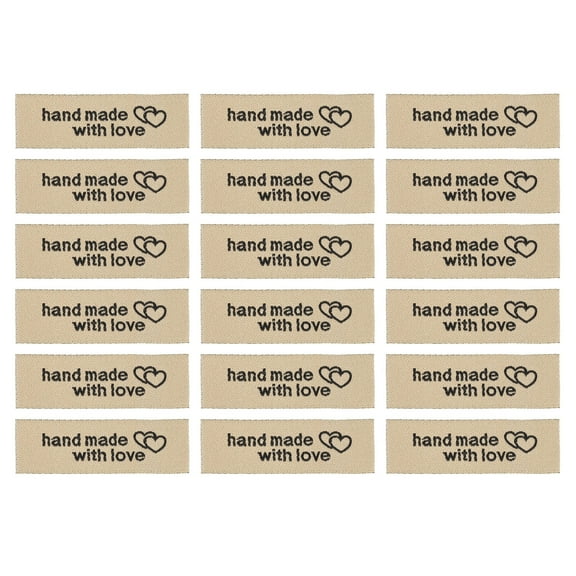 40pcs Sewing Labels, Handmade with Love Labels Personalized Satin Embossed Tags Woven Sew on Clothing (Brown)