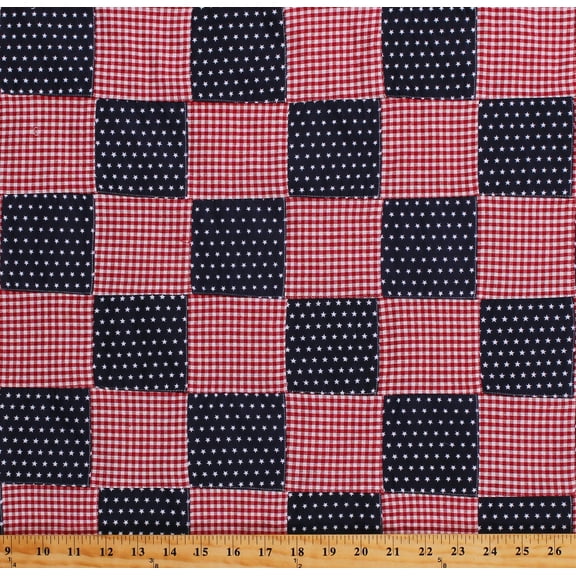 Stitched Patchwork Patriotic Red White and Blue American Flag USA 3" Squares 43" Wide Cotton Fabric by the Yard (7667C-9C)