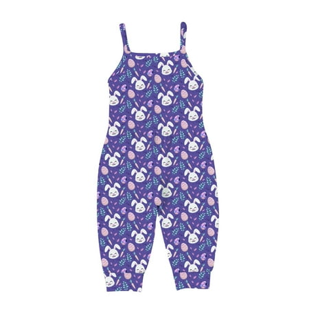

REORIAFEE Toddler Girls Kids Jumpsuit Easter Bunny Dressy Romper Round Neck Sleeveless Newborn Romper Spaghetti Strap Floral Jumpsuits Active Romper Purple 5 Years
