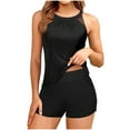 thumbnail image 2 of Kinrui Womens Tankini Bathing Suit Modest Two Piece Swimsuit Mesh Crew Neck Swim Tank Tops with Boy Shorts Athletic Swimwear Black,M, 2 of 6