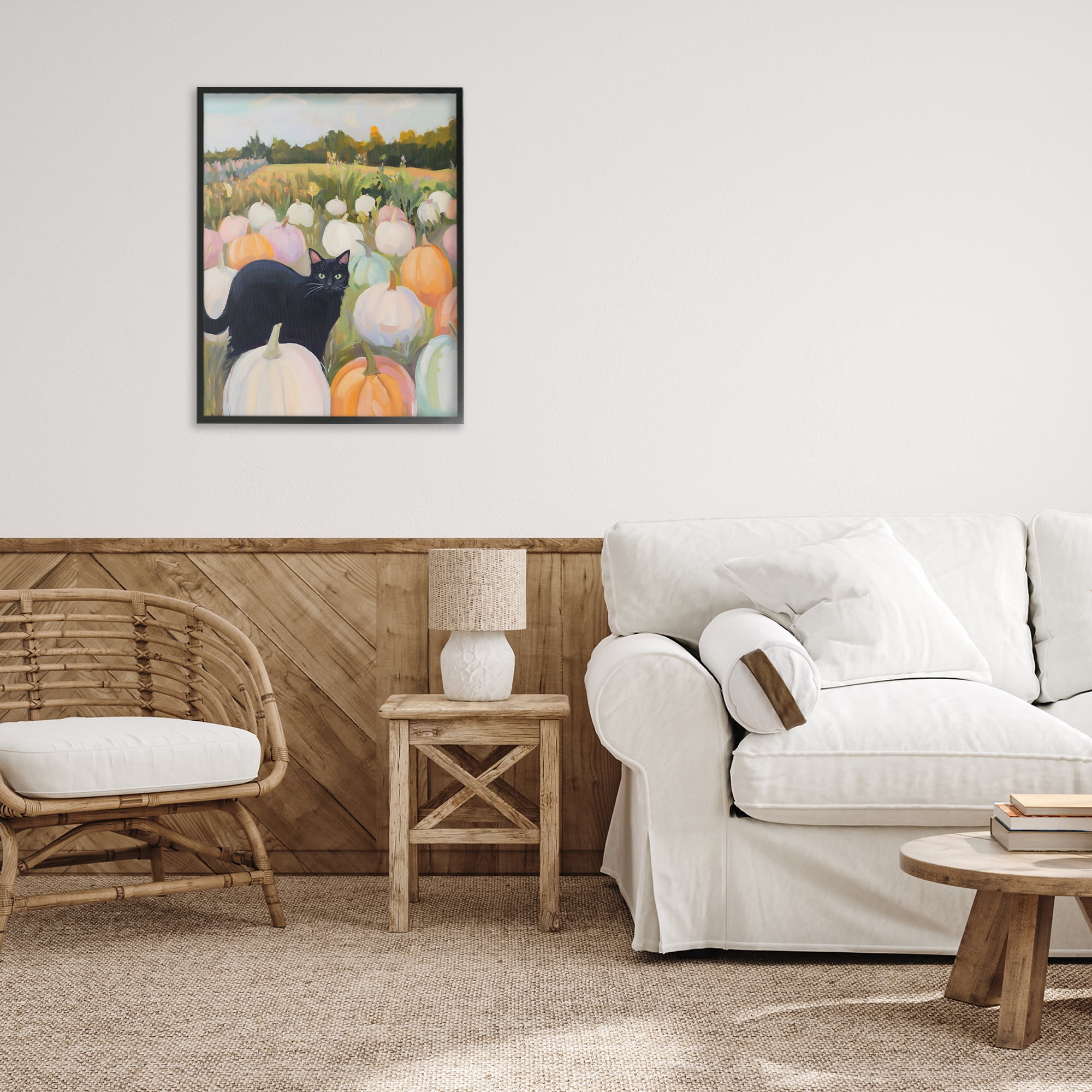 Stupell Industries Kitten & Pumpkins in Field Black Framed Giclee Art, design by The Prints Vibe