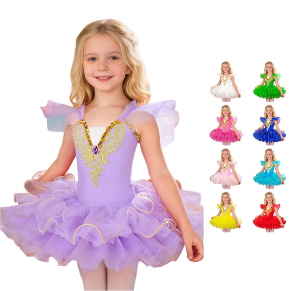 TBWNWG Girl Dance Leotard Ballet Dance Dress Leotards with Skirt Flutter Sleeve Ballet Ballerina Outfits Leotards
