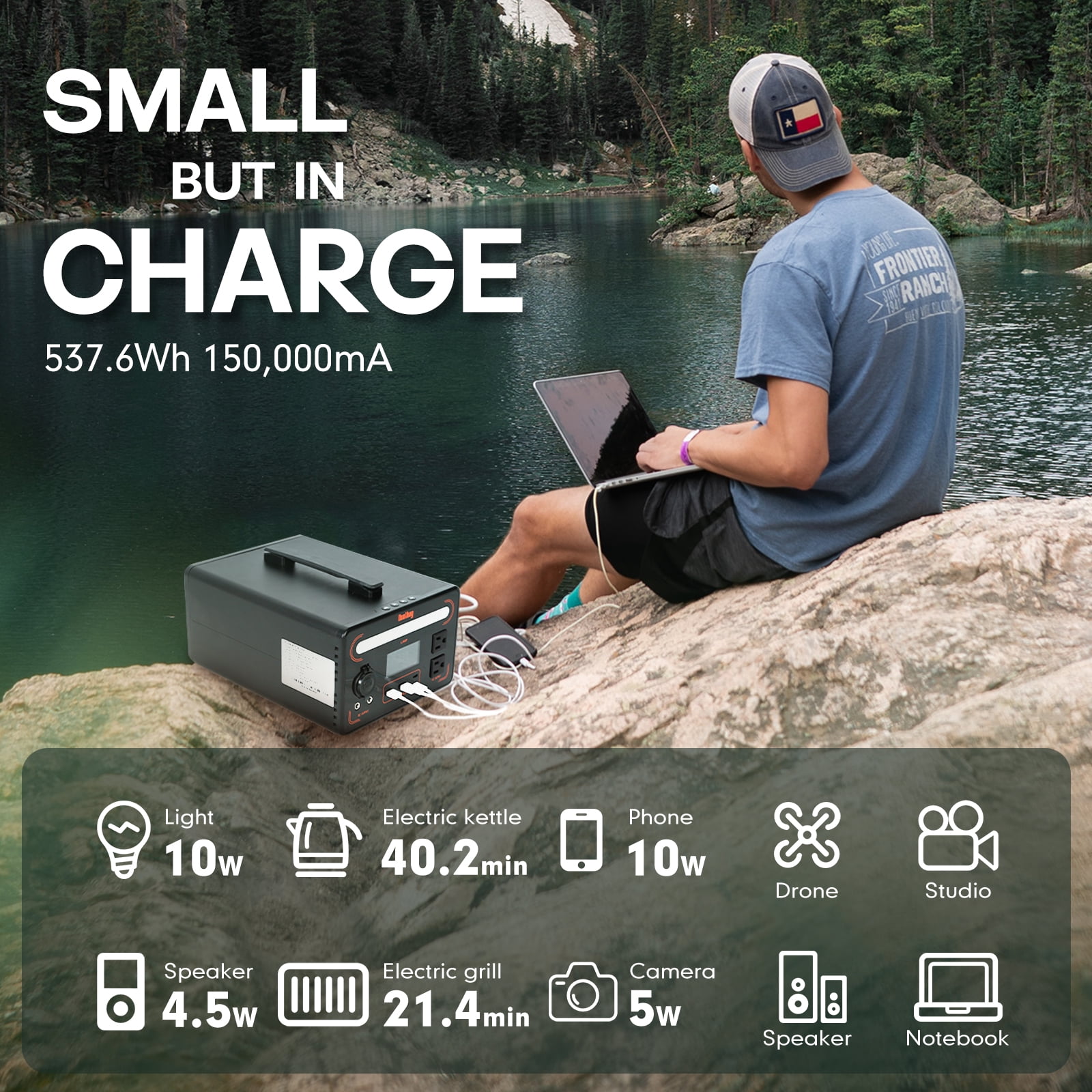 Portable Power Station 600W 560Wh LiFePO4 battery solar generator AC Outlet/Wireless Charging Outdoor Power Station For Emergencies/Homeuse/Camping RV(Solar Panel Not Included)