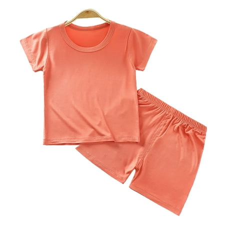 

2Pcs Baby T-shirt Kit Round Neck Kids Unisex Tops Pants Suit for Summer