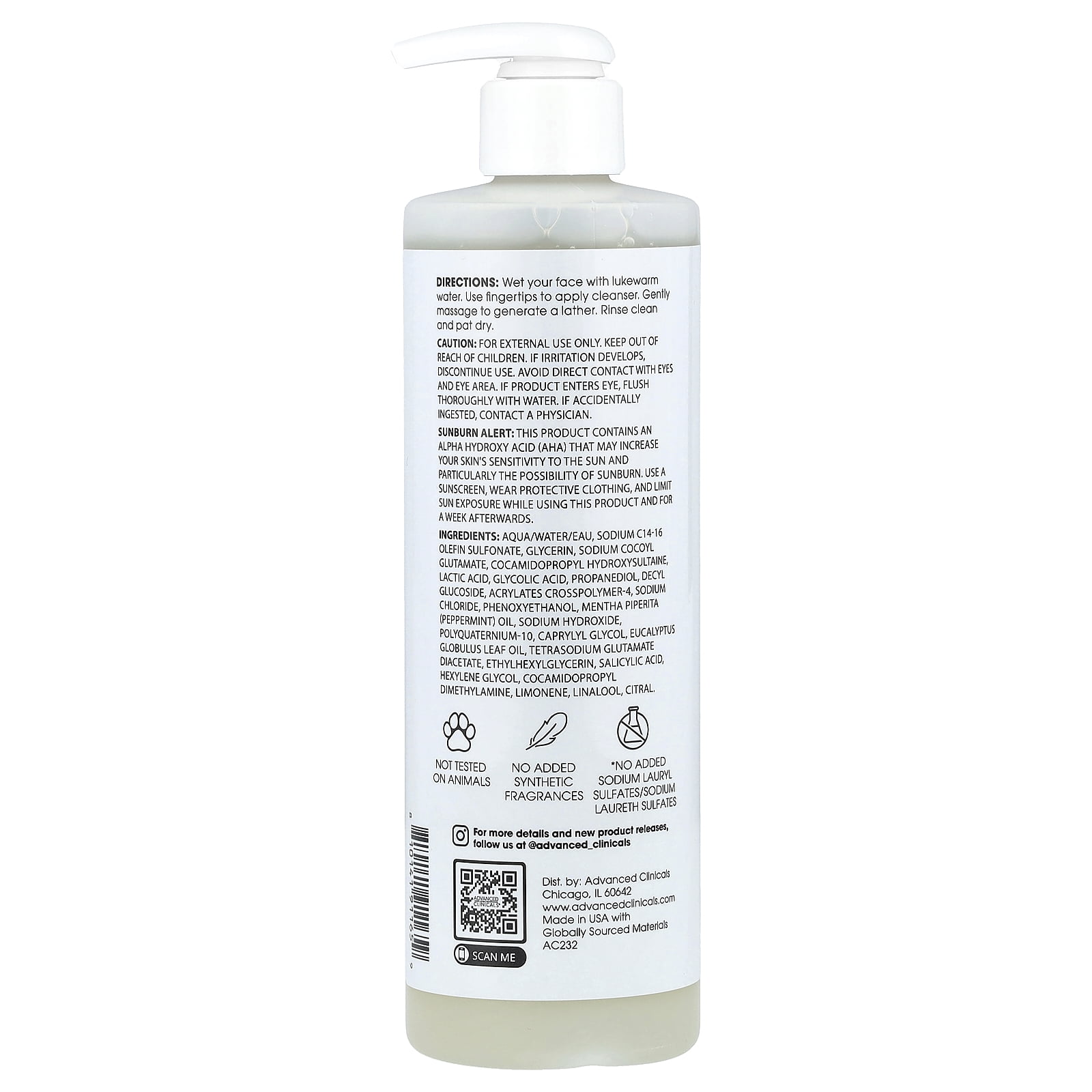 Advanced Clinicals Glycolic Acid + Lactic Acid Cleanser, 11.75 fl oz (347 ml)