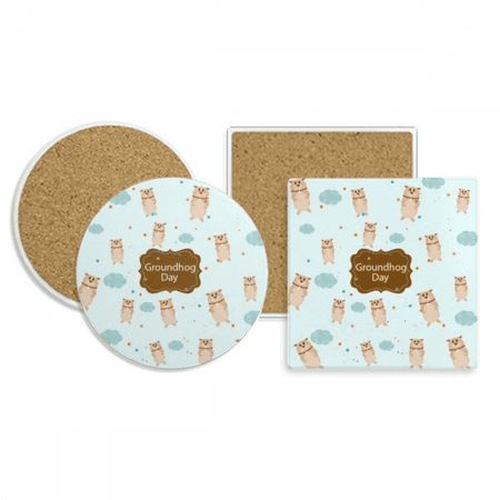 

Canada and US Flavor Groundhog Day Coaster Cup Mug Holder Absorbent Stone Cork Base Set