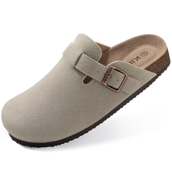 Kidmi Women Suede Clogs Slippers Classic Men Mules Summer Cork Clogs Slippers Outdoor Antiskid Beach Slippers With Arch support tzw