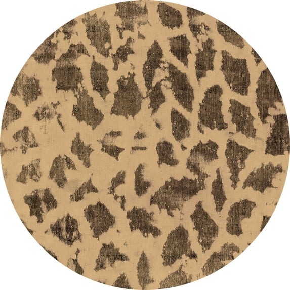 Ahgly Company Indoor Round Abstract Brown Modern Area Rugs, 3' Round