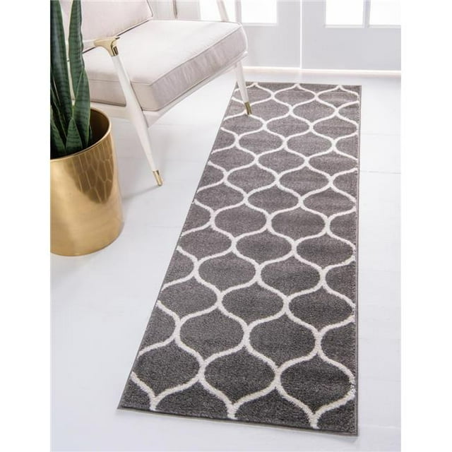 Unique Loom 3145457 Tapis de Couloir Rond Trellis Frieze 2 x 6 Pi, Gris Foncé