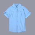 thumbnail image 5 of KPOPLK Girls Shirt Short Sleeve Button Up Top Kids School Uniform Cotton Collared Dress Blouse Size 13-14 Years,Blue, 5 of 5