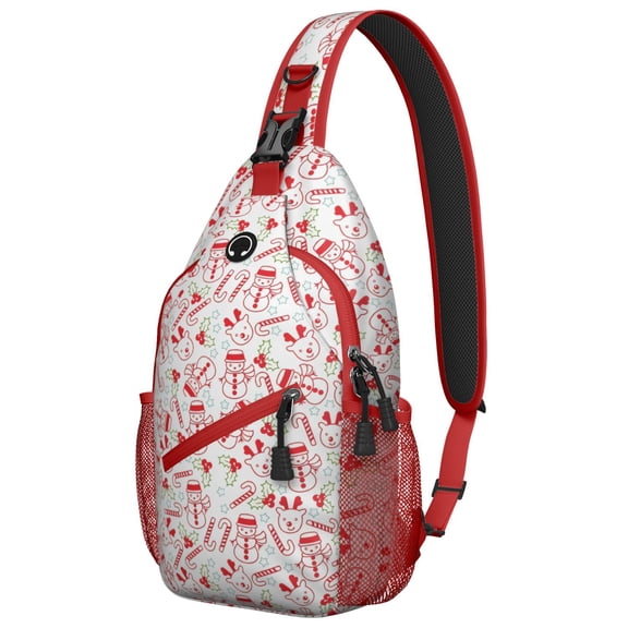 Sling Backpack,Multicolor Christmas Pattern Sling Bag with Water Bottle Holder,Waterproof Sling Bag for Men/Women with Headphone Jack for Hiking,Travel